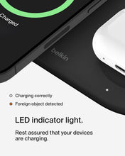 Load image into Gallery viewer, Belkin 2-in-1 Wireless Charging Pad w/ Qi2 15W + Additional USB-C Port - MagSafe-Compatible Charger, Charging Station for iPhone 16 &amp; 15 Series, Samsung Galaxy S25 Series, AirPods, &amp; More - White
