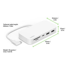 Load image into Gallery viewer, Belkin USB-C 6-in-1 Multiport Hub with Mount, USB-C Docking Station with MicroSD Card Reader, Powered USB Hub, Compatible with MacBook, Chromebook, iMac, PC, and Other USB-C Devices - White
