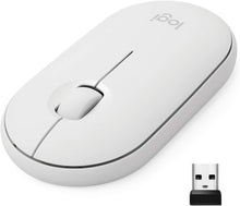 Load image into Gallery viewer, Logitech Pebble Wireless Mouse, Bluetooth or 2.4 GHz with USB Mini-Receiver, Silent, Slim Computer Mouse with Quiet Click for Laptop/Notebook/PC/Mac - White (Renewed)
