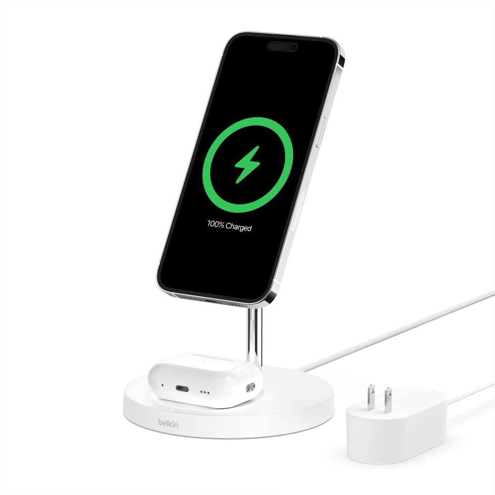 Belkin MagSafe 2-in-1 Wireless Charging Stand for Apple iPhone 13, 14, 15 & 16, & AirPods