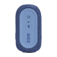 Load image into Gallery viewer, JBL Go 3 Eco: Portable Speaker with Bluetooth, Built-in Battery, Waterproof and Dustproof Feature - Blue (Renewed)
