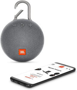 JBL Clip 3 Portable IPX7 Waterproof Wireless Bluetooth Speaker Built-in Carabiner, Noise-Canceling Speakerphone Microphone, Gray (Renewed)