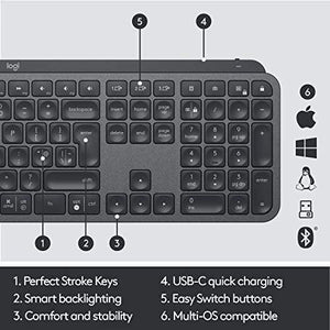 Logitech MX Keys Advanced Wireless Illuminated Keyboard - Graphite (Renewed)
