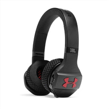 Load image into Gallery viewer, JBL Under Armour Sport Wireless Train – On-Ear Bluetooth Headphones with Microphone Made for Sport. Wireless Headset with IPX4 Sweatproof, Works with Android and Apple iOS (Black/Red) (Renewed)
