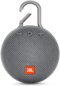 JBL Clip 3 Portable IPX7 Waterproof Wireless Bluetooth Speaker with Built-in Carabiner, Noise-Canceling Speakerphone and Microphone, Gray (Non-Retail Packaging) (Renewed)