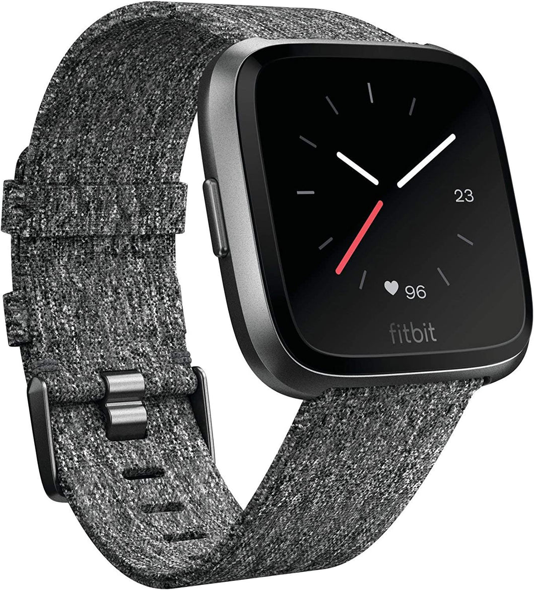 Fitbit Versa Special Edition Smart Watch - Charcoal Woven & Black Band (Renewed)