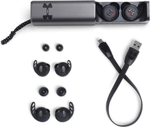 Load image into Gallery viewer, Under Armour True Wireless Flash X– Engineered by JBL® - True Wireless bluetooth earbuds, waterproof headphones, microphone, Bionic hearing, up to 25 hours battery (Black)
