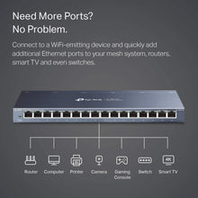Load image into Gallery viewer, TP-Link 16 Port Gigabit Ethernet Network Switch | Desktop/ Wall-Mount | Lifetime Protection | Fanless | Sturdy Metal w/ Shielded Ports | Traffic Optimization | Unmanaged (TL-SG116) (Renewed)
