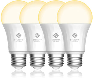 Etekcity ESL100 Smart Light Bulb Works with Alexa, Google Home and IFTTT, A19 E26 Soft White Dimmable LED, 9W (60W Equivalent), 806LM, 2700K, No Hub Required, 4 Pack