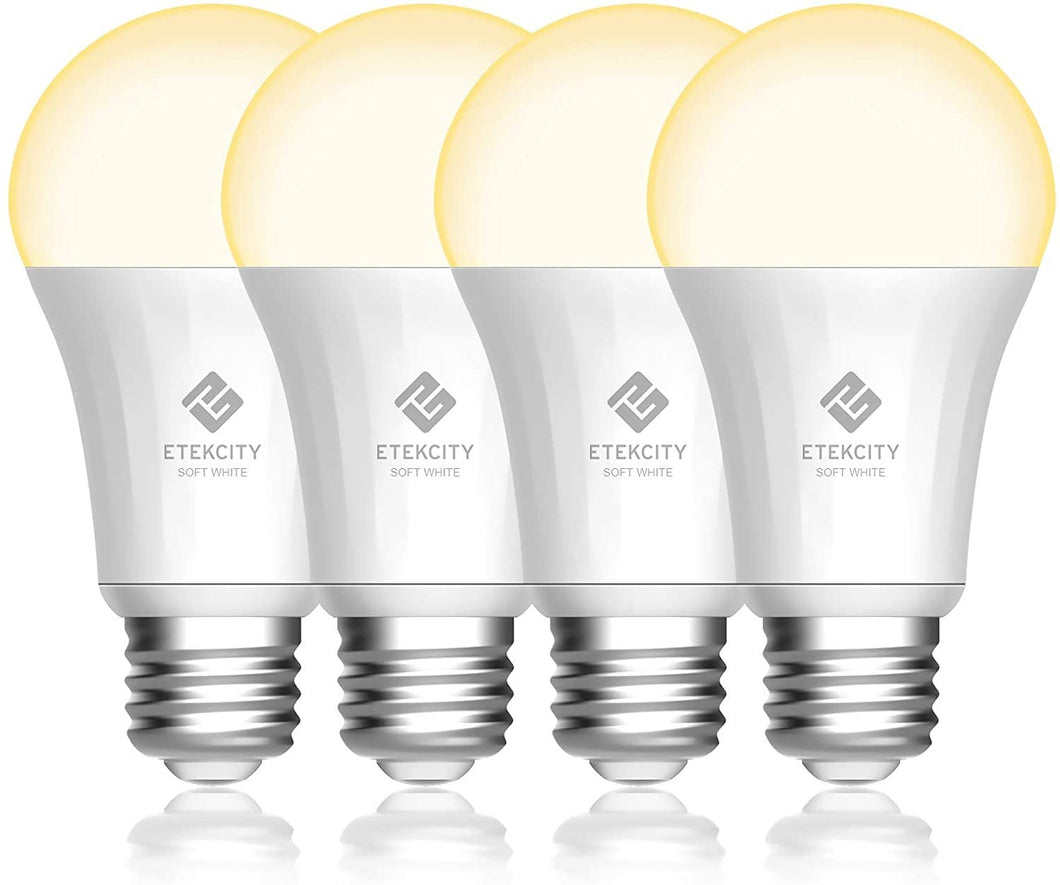 Etekcity ESL100 Smart Light Bulb Works with Alexa, Google Home and IFTTT, A19 E26 Soft White Dimmable LED, 9W (60W Equivalent), 806LM, 2700K, No Hub Required, 4 Pack