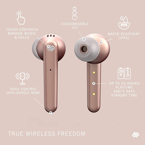 Urbanista Paris True Wireless Earphones 20H Playtime Wireless Charging Case, Bluetooth 5.0, Noise Cancelling Earphones with Touch Controls + Built-in Mic, Compatible with Android and iOS – Rose Gold