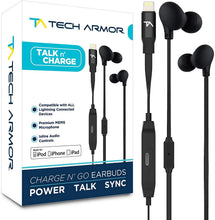 Load image into Gallery viewer, Tech Armor [Apple MFi Certified] 8-pin Lightning Earbuds w/Extra Charge Port, Inline Microphone for Apple iPhone/iPad
