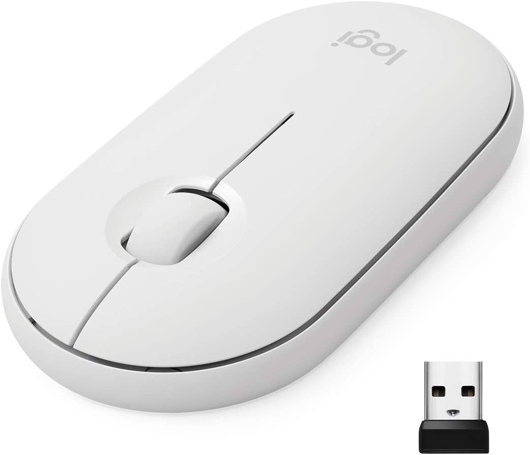 Logitech Pebble M350 Wireless Mouse with Bluetooth or USB - Silent, Slim Computer Mouse with Quiet Click for iPad, Laptop, Notebook, PC and Mac - Off White (Renewed)
