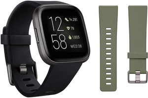 Fitbit Versa 2 Smartwatch Carbon (Black) with Bonus Bands (Olive)