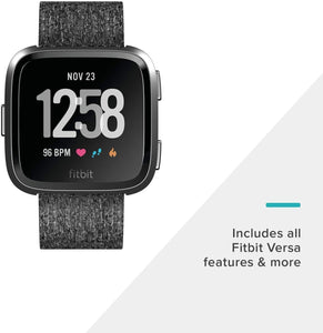 Fitbit Versa Special Edition Smart Watch - Charcoal Woven & Black Band (Renewed)