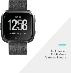 Fitbit Versa Smart Watch, Black/Black Aluminium, One Size (S & L Bands Included) (Renewed)