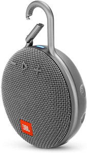 JBL Clip 3 Portable IPX7 Waterproof Wireless Bluetooth Speaker with Built-in Carabiner, Noise-Canceling Speakerphone and Microphone, Gray (Non-Retail Packaging) (Renewed)